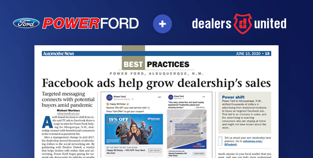 Power Ford + Dealers United Featured In Automotive News For Success With Facebook Advertising